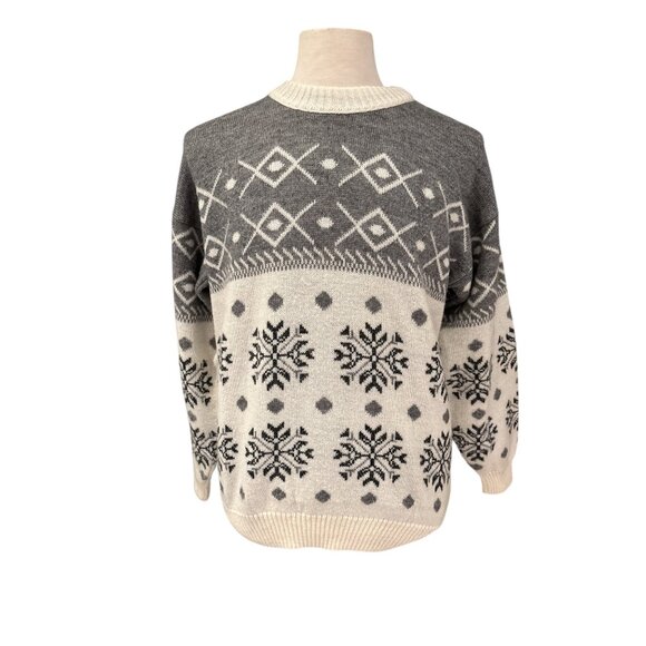 Vintage Dunn & Co. Nordic Snowflake Knit Sweater Mens L Wool Blend Gray & Cream - Picture 1 of 8